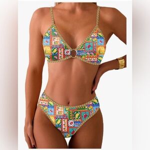 Tainehs Women's Two Piece Bikini Sets O Ring Front Top NWOT